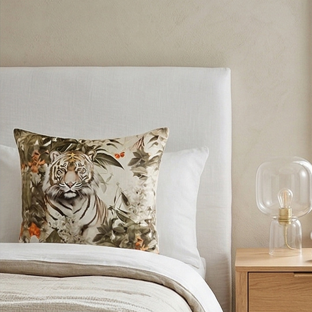 White Tiger Botanical Cushion Cover - Set of 2