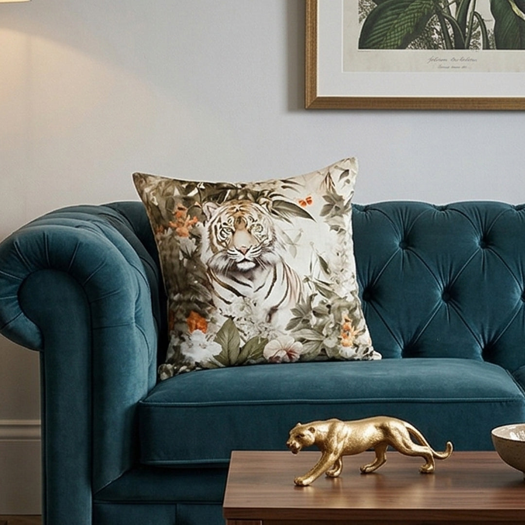 White Tiger Botanical Cushion Cover - Set of 2