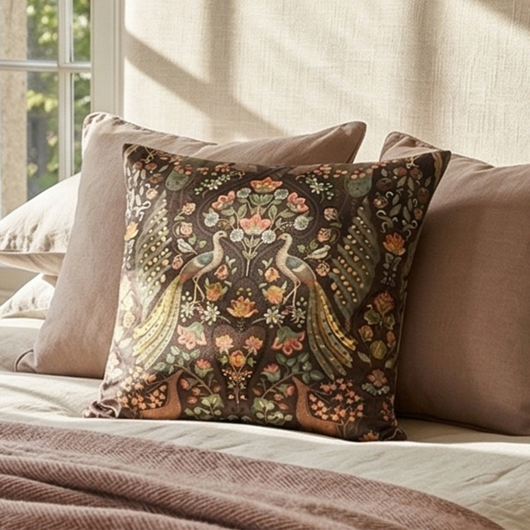 Midnight Peacock Garden Cushion Cover - Set of 2
