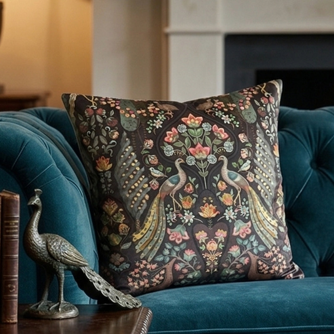 Midnight Peacock Garden Cushion Cover - Set of 2